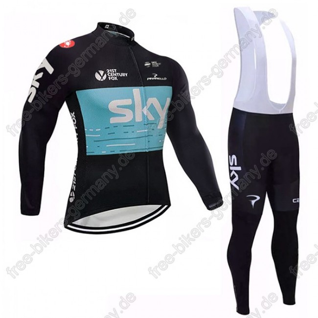 Sky schwarz blau Fahrradbekleidung Trikot Langarm+Lang Trägerhose 2018 Sky schwarz blau Fahrradbekleidung Trikot Langarm+Lang Trägerhose 2018