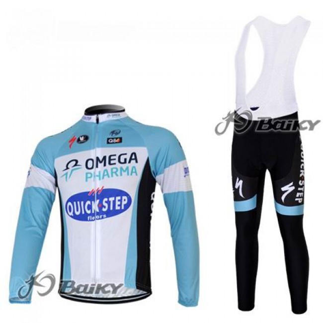 Omega Pharma Quick Step Pro Team Fahrradbekleidung Radtrikot Satz Langarm und Lange Trägerhose Blau Weiß YNLV653 Omega Pharma Quick Step Pro Team Fahrradbekleidung Radtrikot Satz Langarm und Lange Trägerhose Blau Weiß YNLV653