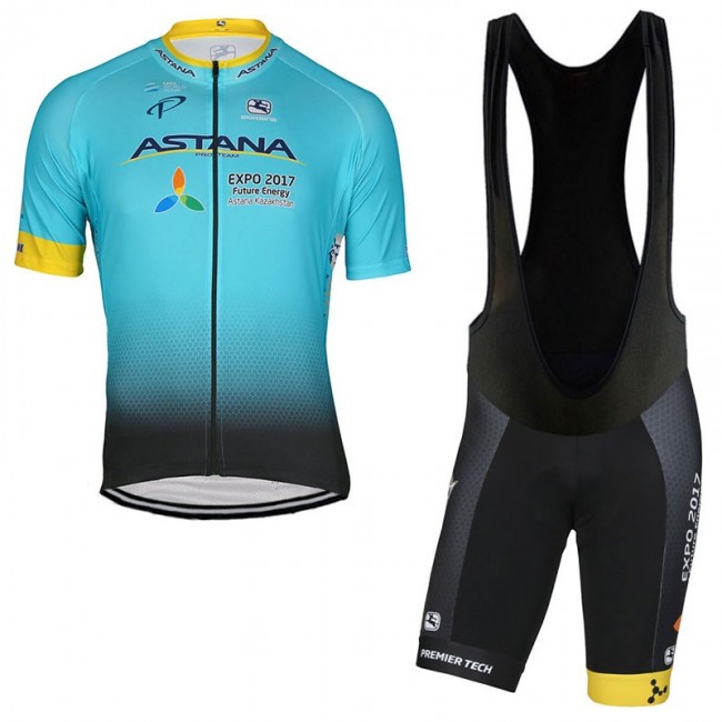 Astana Pro 2017 Fahrradbekleidung Satz Radtrikot Kurzarm+Kurz Trägerhose Schwarz 600OBSV Astana Pro 2017 Fahrradbekleidung Satz Radtrikot Kurzarm+Kurz Trägerhose Schwarz 600OBSV