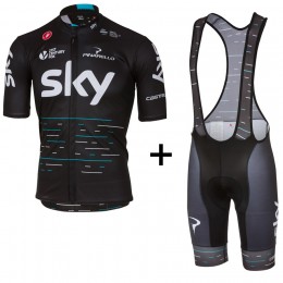 Sky Pro 2017 Schwarz Fahrradbekleidung Satz Radtrikot Kurzarm+Kurz Trägerhose 968DFSL Sky Pro 2017 Schwarz Fahrradbekleidung Satz Radtrikot Kurzarm+Kurz Trägerhose 968DFSL