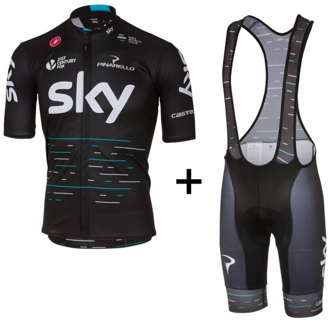 Sky Pro 2017 Schwarz Fahrradbekleidung Satz Radtrikot Kurzarm+Kurz Trägerhose 968DFSL Sky Pro 2017 Schwarz Fahrradbekleidung Satz Radtrikot Kurzarm+Kurz Trägerhose 968DFSL